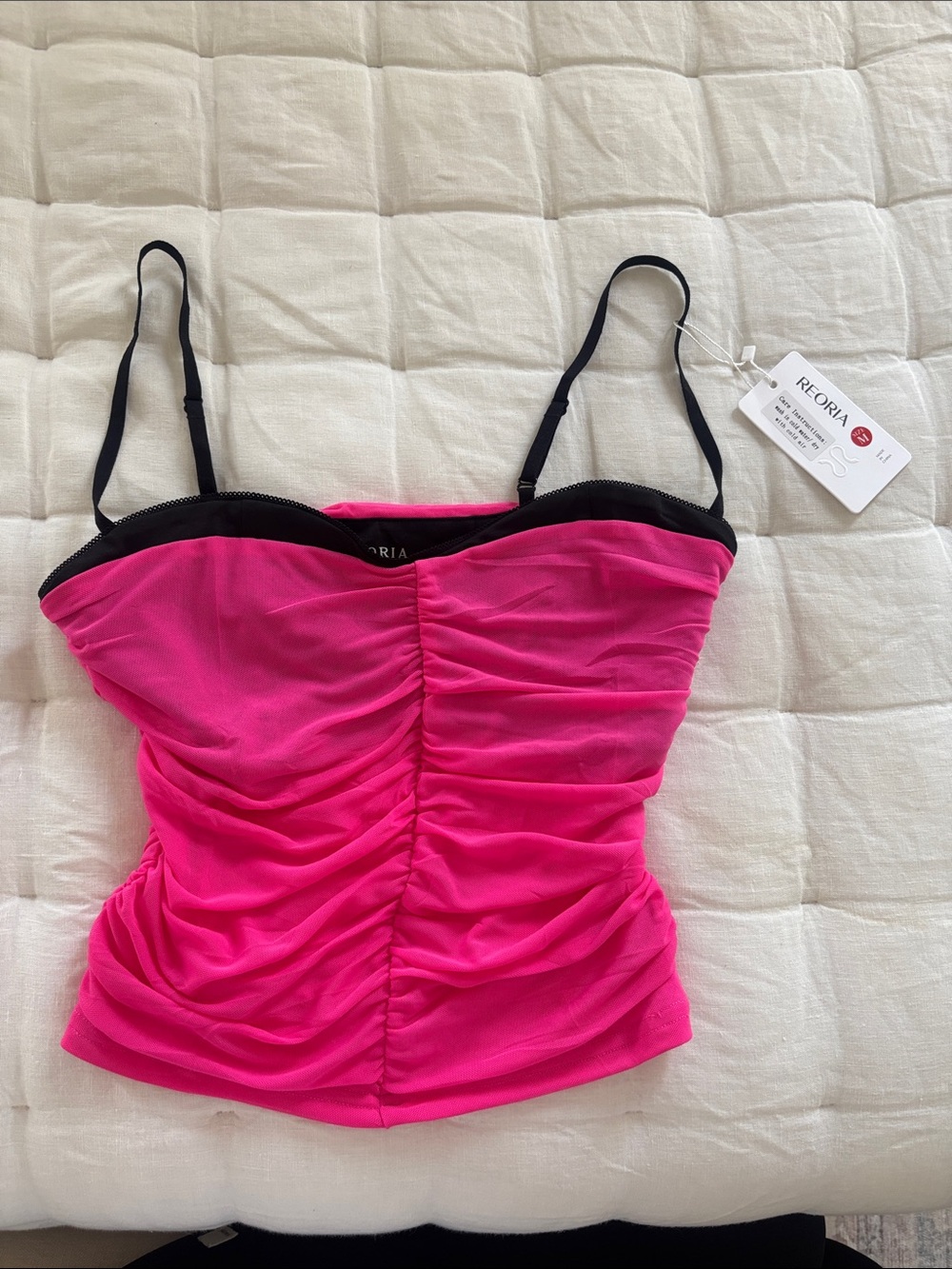 ReoRia Hot Pink Ruched Camisole with Black Trim